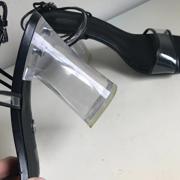 New Michael Kors Black Tori Sandal Lucite Heel Size 9.5 EU 39.5 - Picture 6 of 6